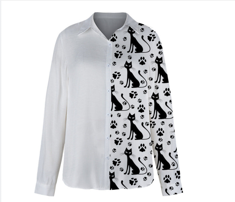 Camiseta Casual Estampada De Manga Larga Con Botonadura Sencilla