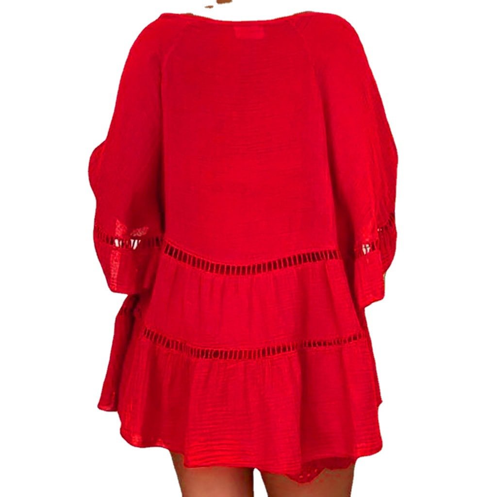 Top Suelto De Algodón Y Lino Con Manga Tres Cuartos De Verano