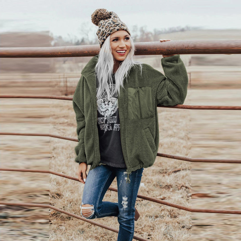 Abrigo De Lana Gruesa Para Mujer, De Comercio Exterior Europeo Y Americano, Con Cremallera, Abrigo Suelto De Gran Tamaño