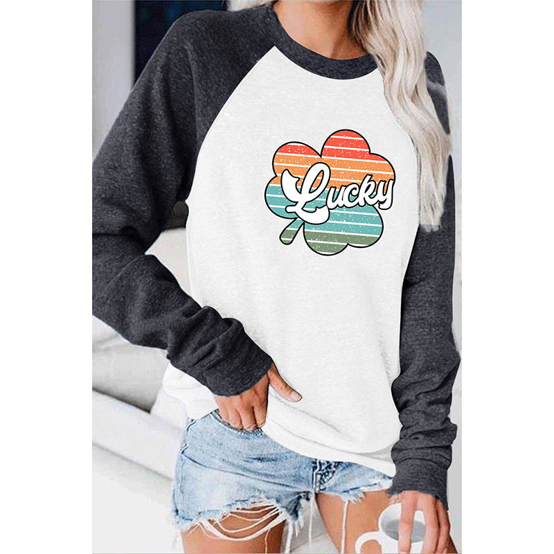 [W-Ropa] Camiseta De Manga Larga Empalmada Con Cuello Redondo