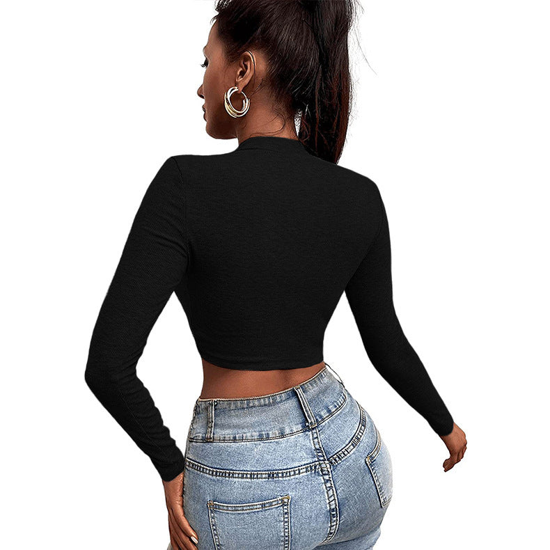 [W-Ropa] Camiseta Corta De Manga Larga Con Cremallera