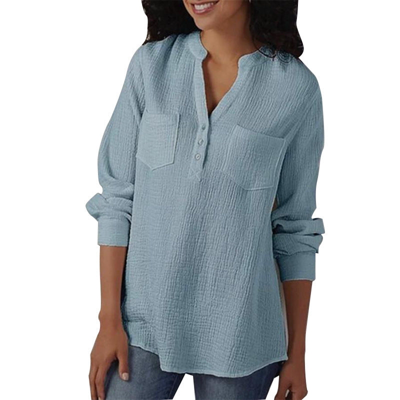 Blusa Holgada De Manga Larga De Algodón Y Lino