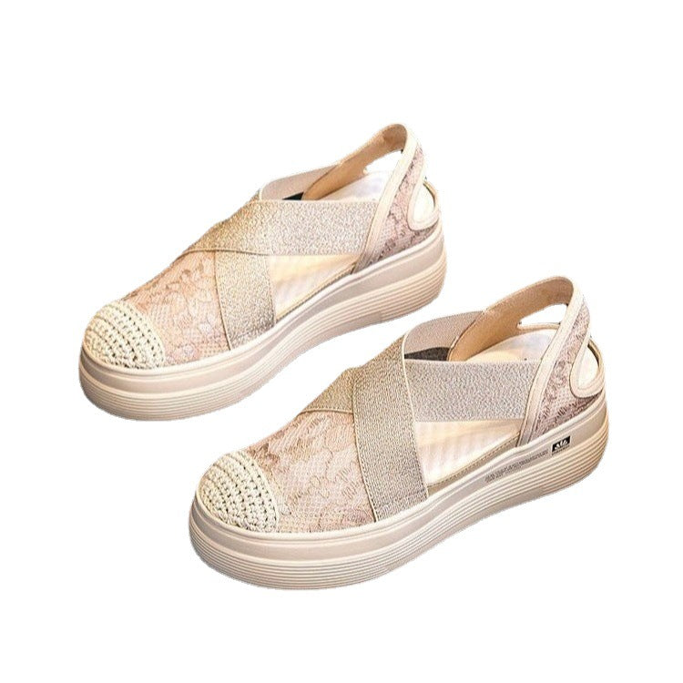 [W-Zapato] Aumento De 7 Centímetros Cómodo, Antideslizante Y Casual Zapatos De Mujer Talón De Pendiente Y Suela Gruesa