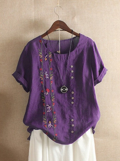 Camiseta Holgada De Manga Corta Con Cuello Redondo