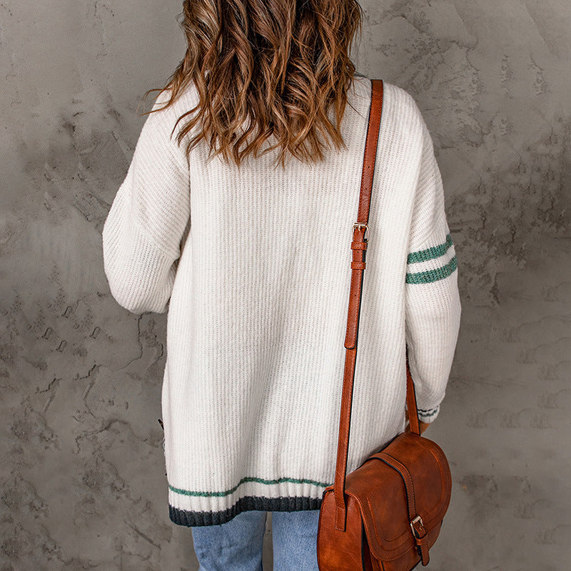 Cárdigan De Moda 2022 De Manga Larga Con Bloques De Color