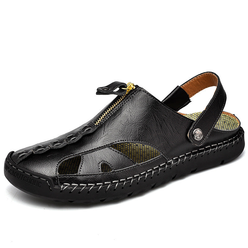 Sandalias Antideslizantes De Velcro Flexible De Cuero Genuino Para Hombre