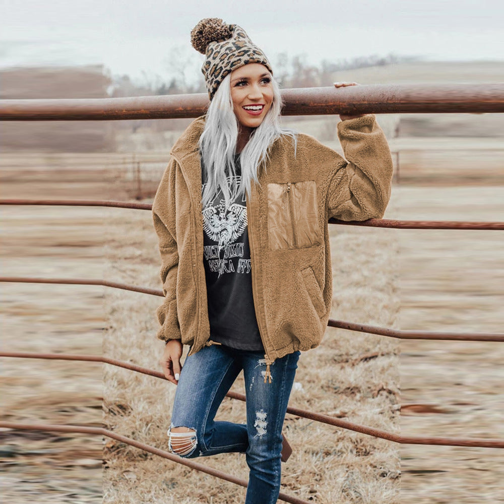 Abrigo De Lana Gruesa Para Mujer, De Comercio Exterior Europeo Y Americano, Con Cremallera, Abrigo Suelto De Gran Tamaño