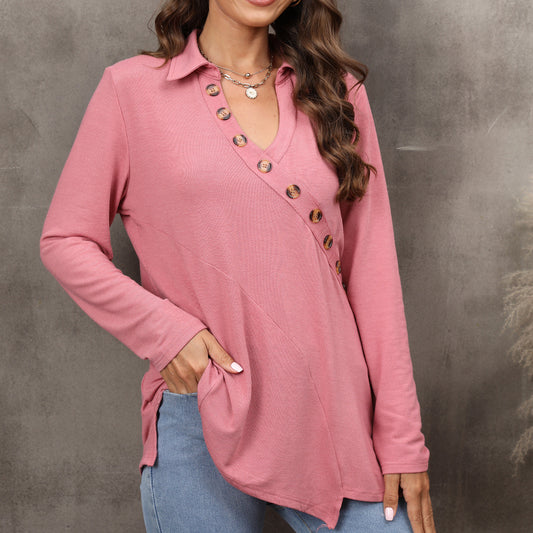 [W-Ropa] Camiseta De Manga Larga Con Solapa