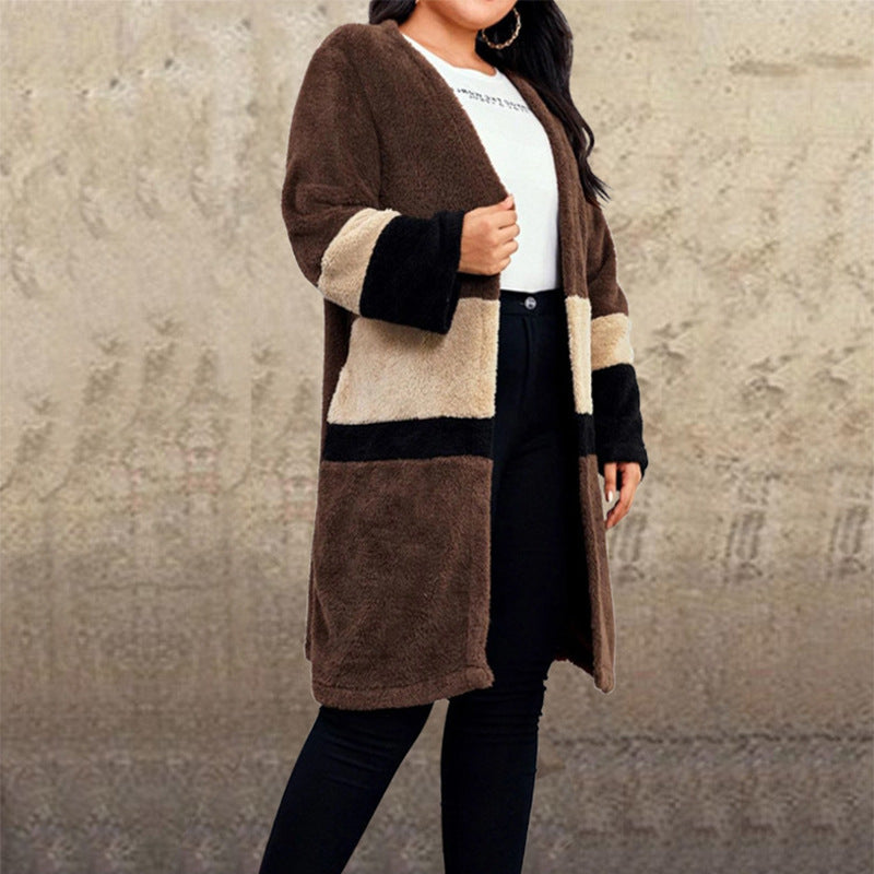 Cárdigan De Felpa Linda Chaqueta De Lana De Doble Cara Con Costuras En Contraste