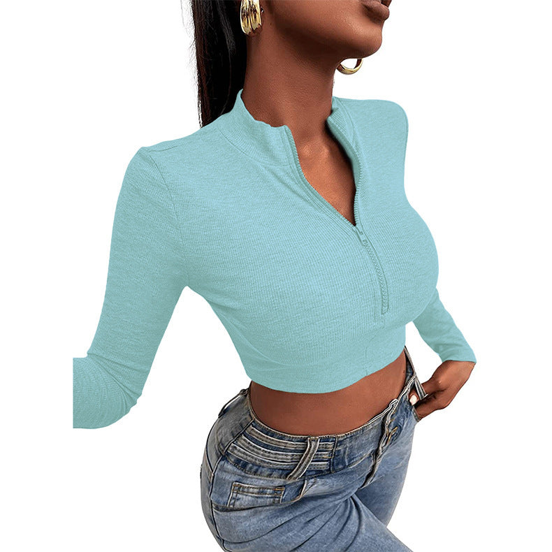 [W-Ropa] Camiseta Corta De Manga Larga Con Cremallera