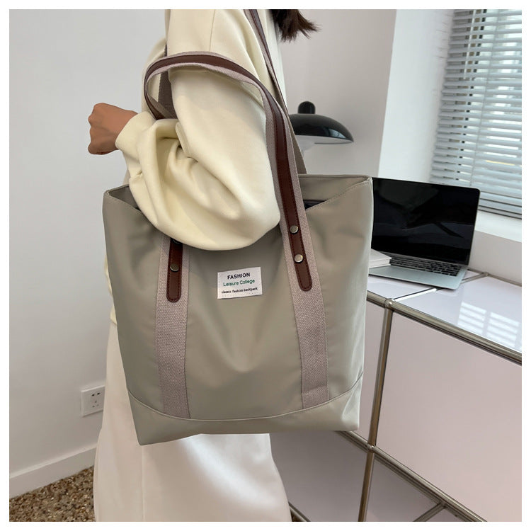 [W-Bolso] Bolso De Mujer De Lona Literaria, Bolso De Compras Portátil De Color De Contraste Informal Simple