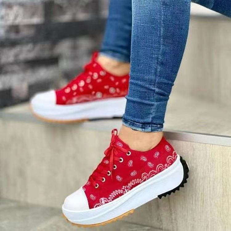 [W-Zapato] 2022 Primavera Nuevos Zapatos De Mujer Casuales De Plataforma De Lona Estampada De Suela Gruesa De Caña Baja