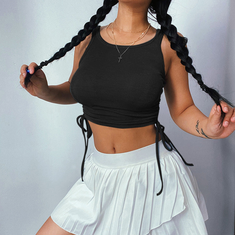 Chaleco De Punto Brillante Con Cordón En La Cintura Lateral