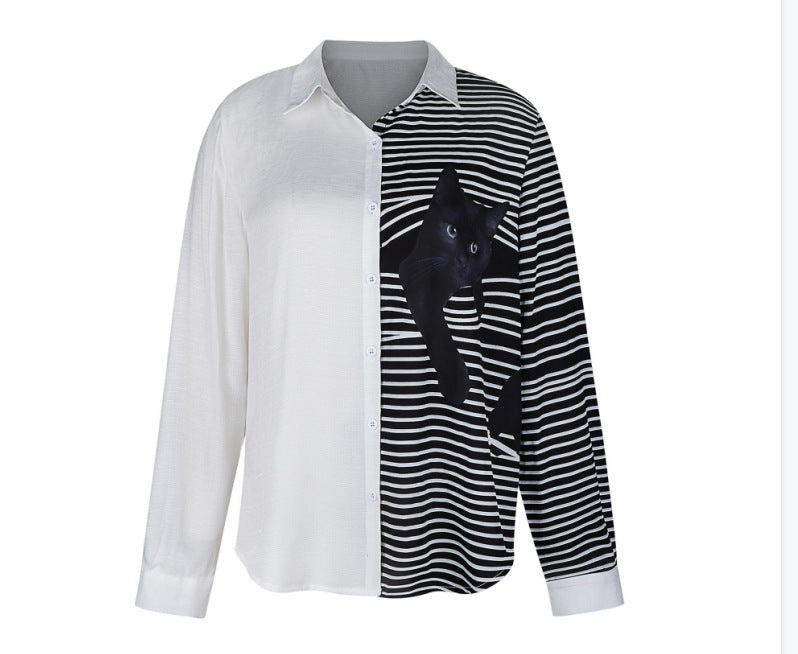 Camiseta Casual Estampada De Manga Larga Con Botonadura Sencilla