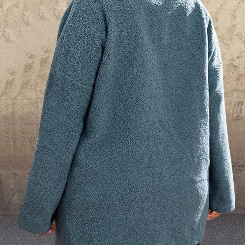 Chaqueta De Forro Polar Con Cremallera De Cuello Alto, Costura Con Estampado De Leopardo, Chaqueta Suelta De Manga Larga Para Mujer De Talla Grande