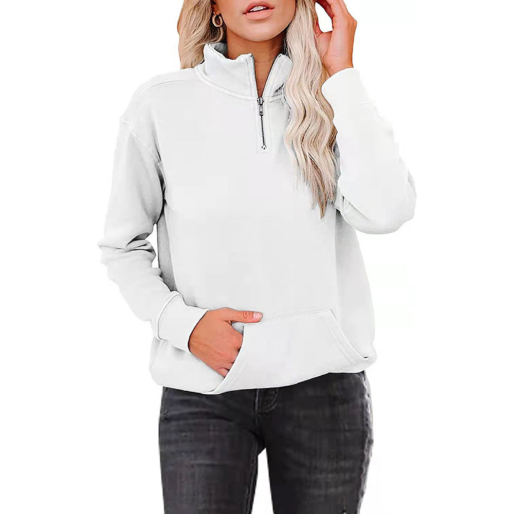 Nuevo Suéter De Manga Larga Con Cuello Alto Y Cremallera De Color Sólido Para Mujer