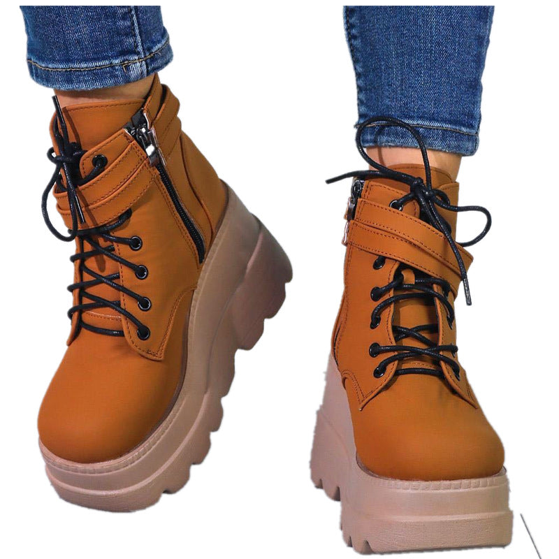 Botas De Mujer Explosivas Invierno Nuevas Botas Cortas De Suela Gruesa De Punta Redonda Europea Y Americana Mujer