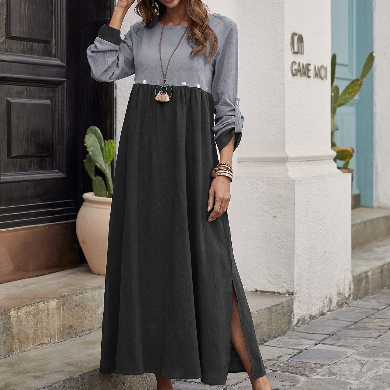 [W-Ropa] Vestido Azul De Verano Con Falda Acampanada