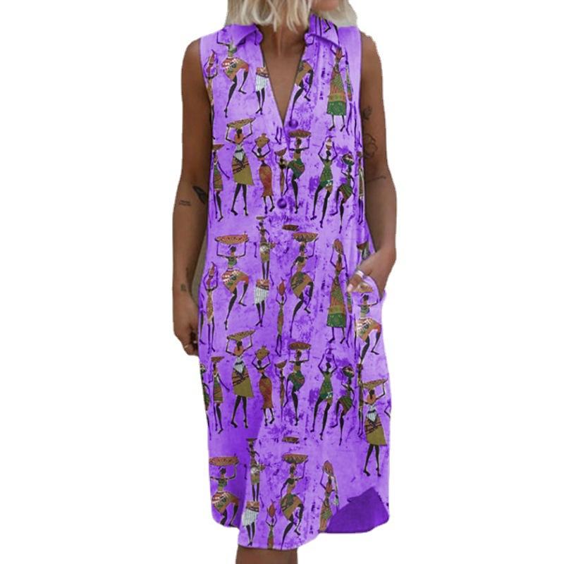 Vestido sin mangas holgado con estampado de solapa