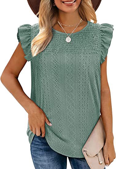 Camiseta Hueca Empalmada Sin Mangas Con Volantes Mujeres