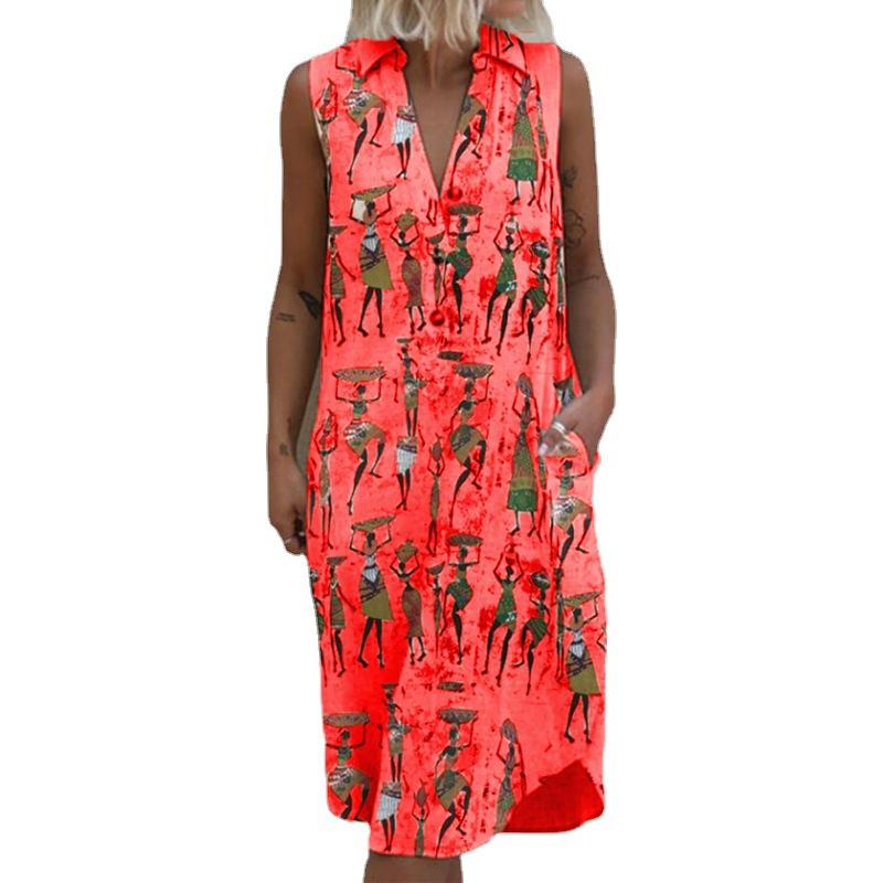 Vestido sin mangas holgado con estampado de solapa