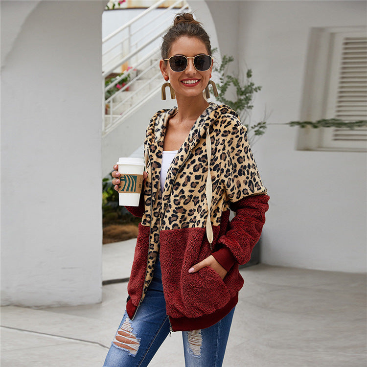 Chaqueta De Moda Con Cremallera Con Capucha Y Estampado De Leopardo