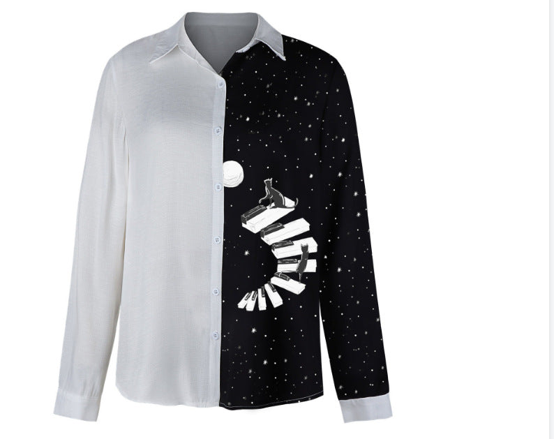 Camiseta Casual Estampada De Manga Larga Con Botonadura Sencilla