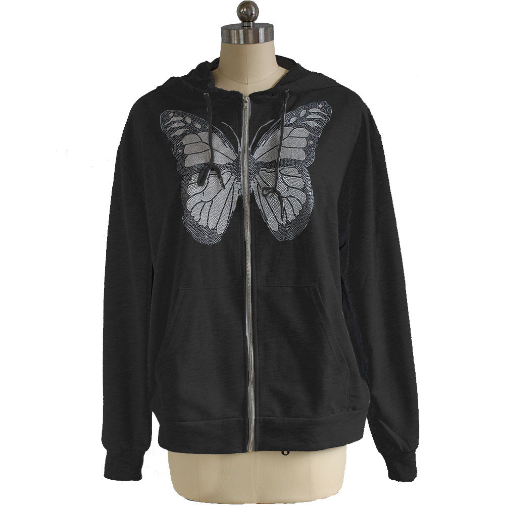 Sudadera Con Capucha De Manga Larga Con Estampado De Mariposas