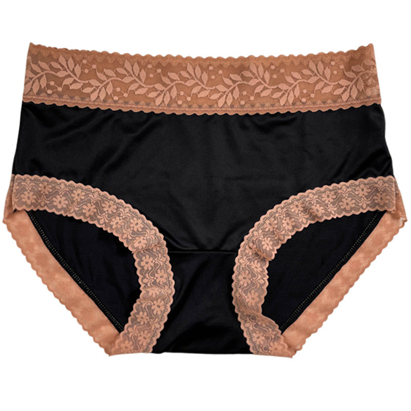 Satén Bragas De Seda De Hielo De Gran Tamaño Bragas De Alta Gama De Encaje De Cintura Media Para Mujer