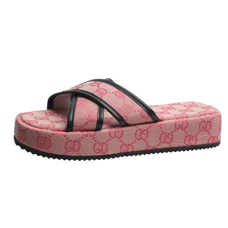 [W-Zapato] Sandalias Sin Cordones Con Plataforma Cruzada