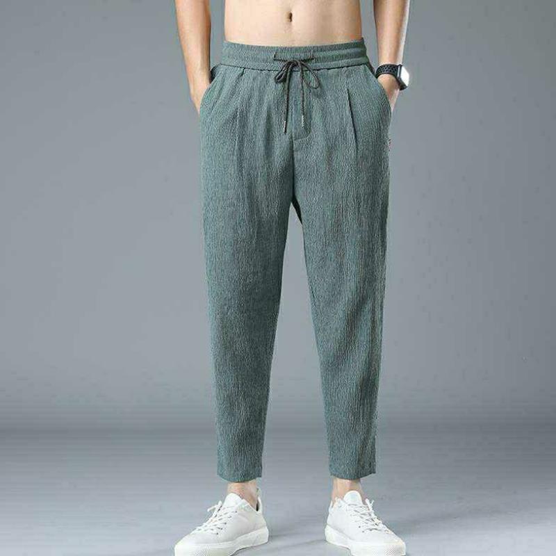 Pantalones De Lino De Algodón Ultrafinos Para Hombre Pantalones Casuales De Seda De Hielo De Ajuste Holgado Rectos