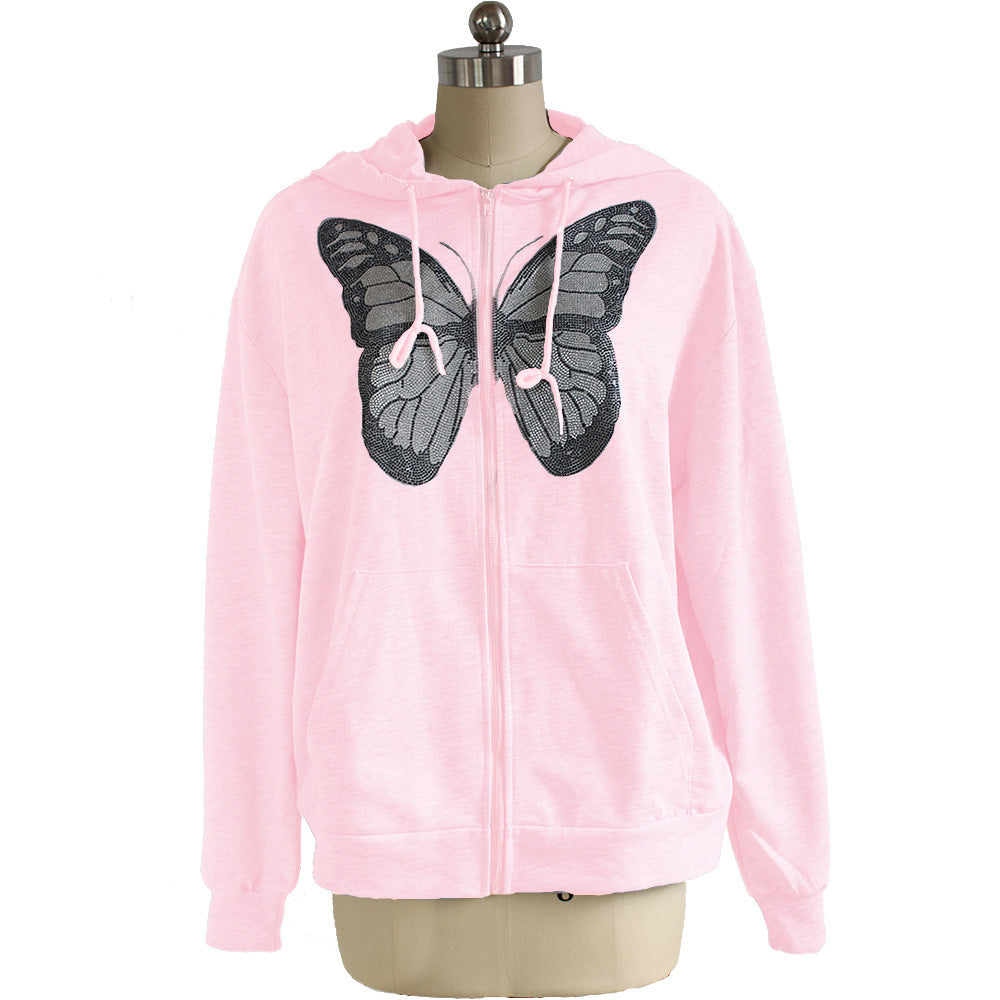 Sudadera Con Capucha De Manga Larga Con Estampado De Mariposas