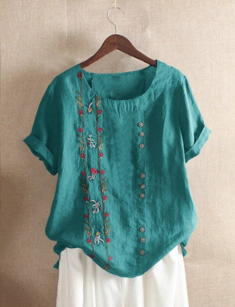 Camiseta Holgada De Manga Corta Con Cuello Redondo