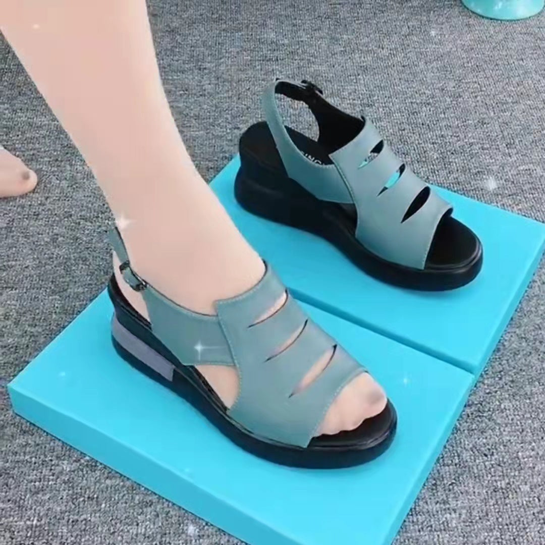 [W-Zapato] Zapatos De Madre Con Hebilla Hueca Y Tacón De Cuña De Verano 2022