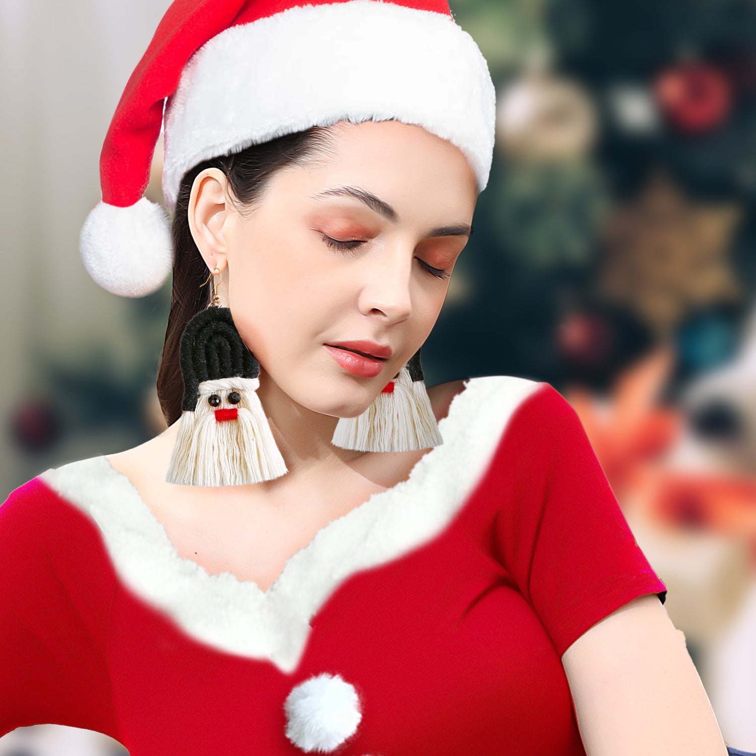 Pendientes De Navidad Europeos Y Americanos Mujer Creativa Comercio Exterior Dibujos Animados Navidad Bohemia Borla Tejiendo Pendientes Hechos A Mano