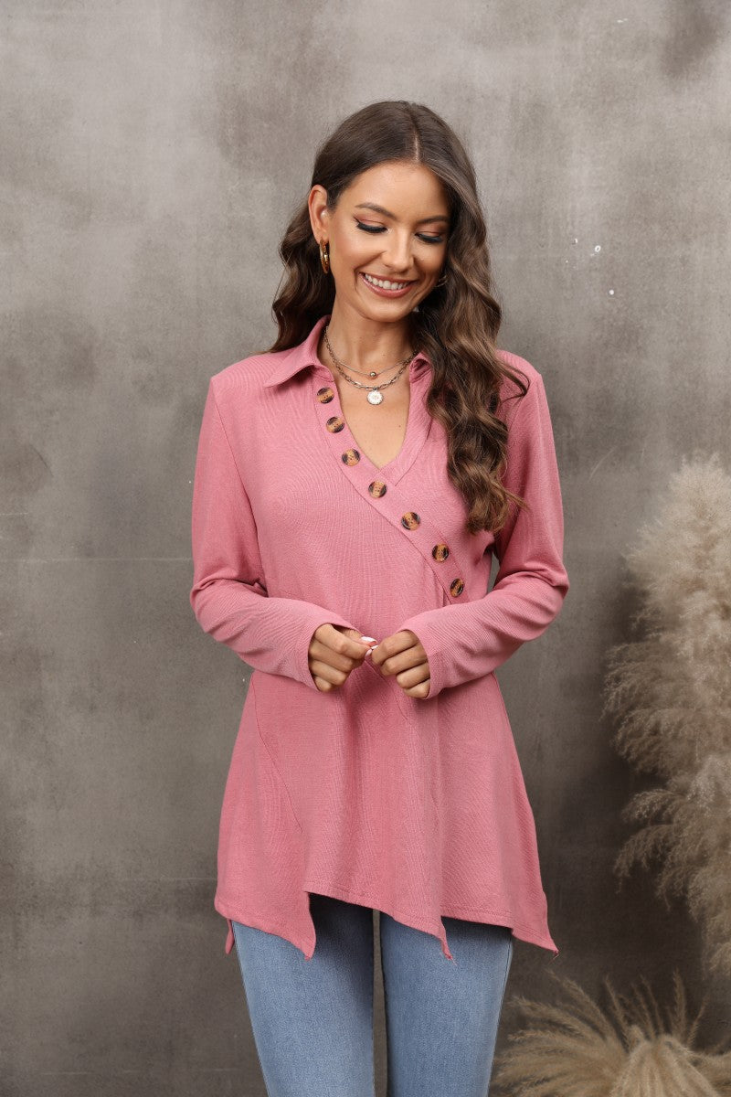 [W-Ropa] Camiseta De Manga Larga Con Solapa