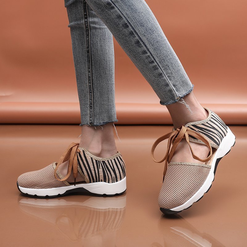 [W-Zapato] Zapatos Deportivos Informales Con Cordones Y Estampado De Leopardo