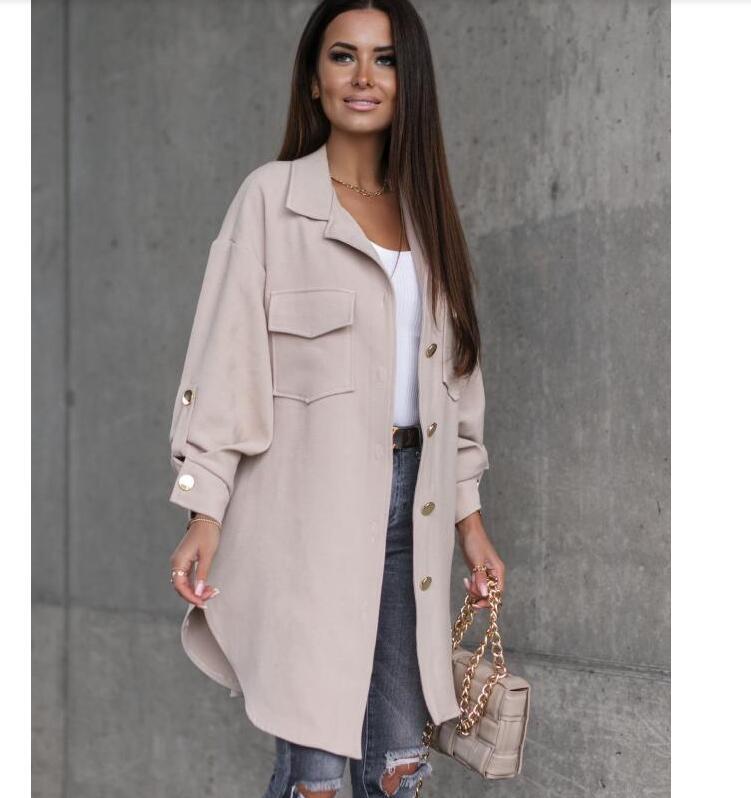 Otoño E Invierno Nuevo Estilo Manga-pull Botón Decoración Chaqueta De Camisa De Longitud Media