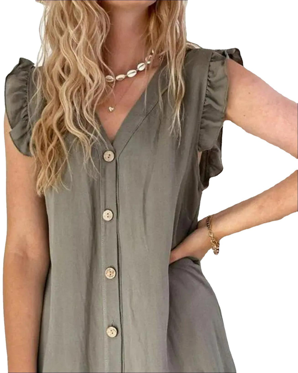 [W-Ropa] Vestido De Un Solo Pecho Sin Mangas De Color Sólido 2022