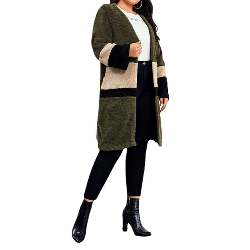 Cárdigan De Felpa Linda Chaqueta De Lana De Doble Cara Con Costuras En Contraste