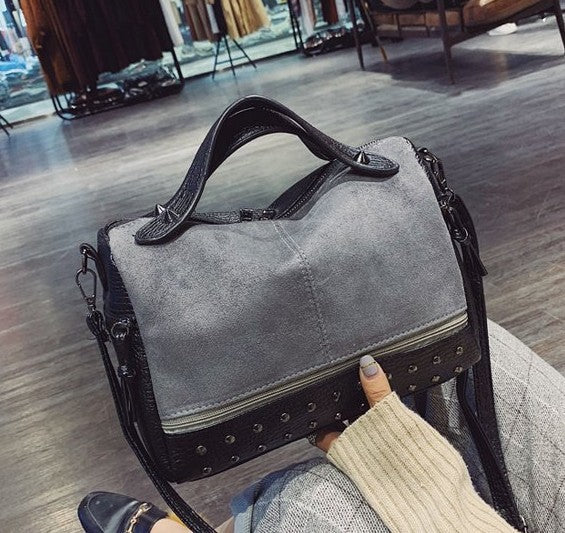 [W-Bolso]Rivet Tote Fashion Frosted Biker Bag