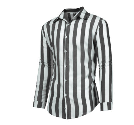 [M-Ropa] Camisa A Rayas Con Cuello De Solapa De Manga Larga Para Hombres 2022