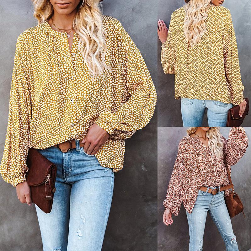 Camisa Casual Suelta De Manga Larga Con Cuello En V Floral