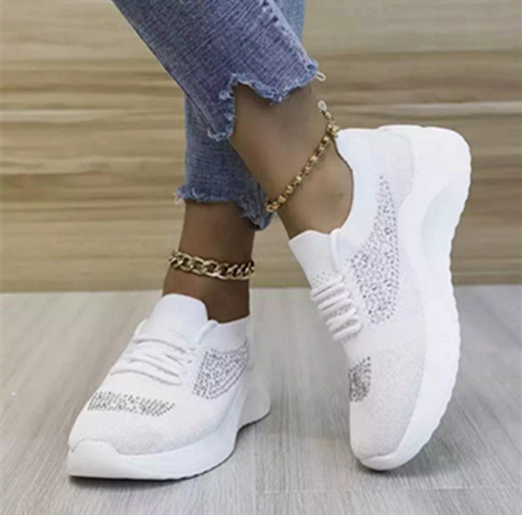 Nuevos zapatos de mujer transpirables con diamantes de imitación de malla