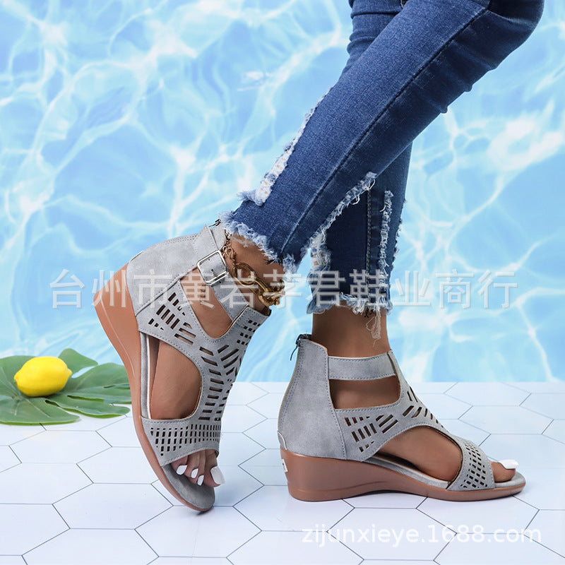 [W-Zapato] 2022 Sandalias De Primavera Y Verano Para Mujer, Sandalias Con Hebilla De Cuña De Tacón Alto Para Mujer