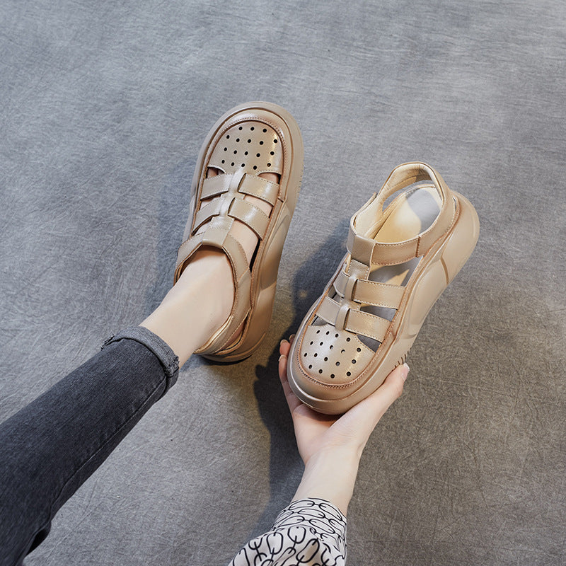 Sandalias De Cuero Con Suela Plana Y Cabeza Redonda En Baotou