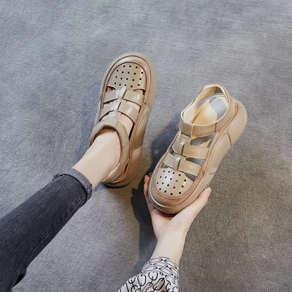 Sandalias De Cuero Con Suela Plana Y Cabeza Redonda En Baotou