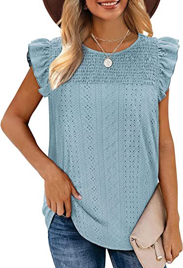 Camiseta Hueca Empalmada Sin Mangas Con Volantes Mujeres