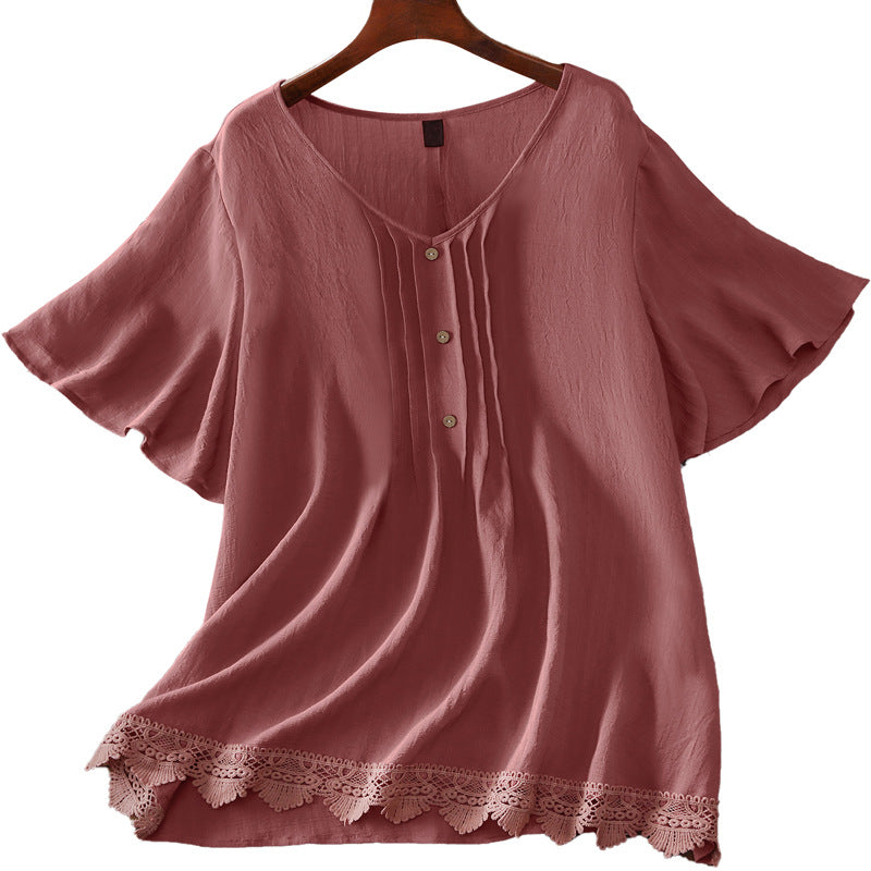 [W-Ropa] Camisa Holgada De Talla Grande De Manga Corta De Color Sólido Cómoda Personalizada 2022