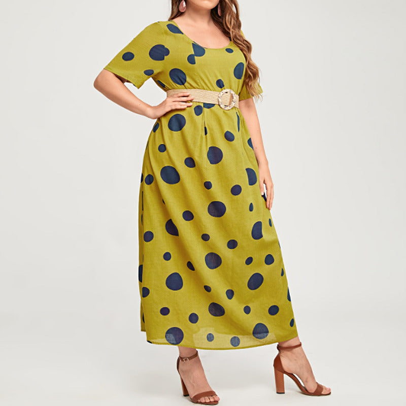 [W-Ropa] Vestido De Lunares De Talla Grande De Verano Para Vacaciones